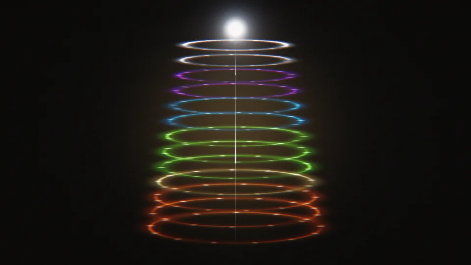 13 Dimensions — a rainbow tower of thirteen rings