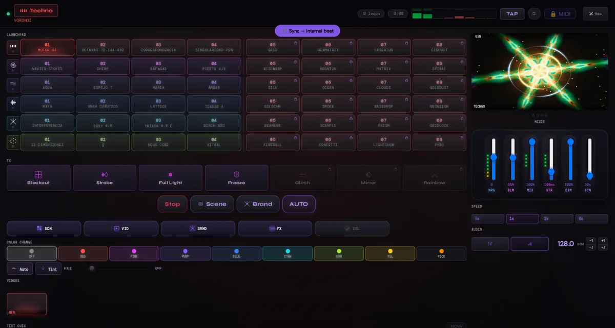 LumaDeck master — 48 pads and the full video bank, live